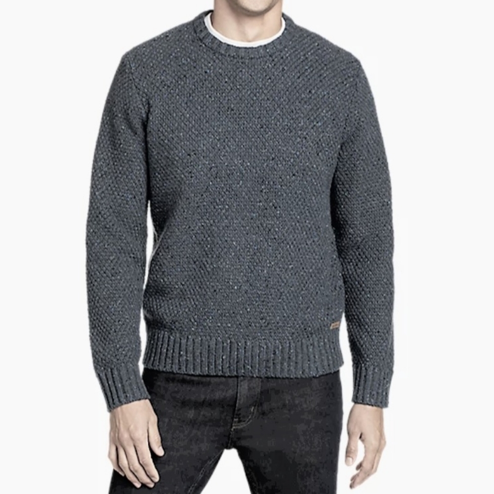 Men Eddie Bauer Large Tall grey textured crew knit sweater classic neutral Fall